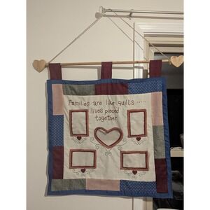 Families are Like Quilts Photo Hanging Display Wooden Heart Accents Multicolored